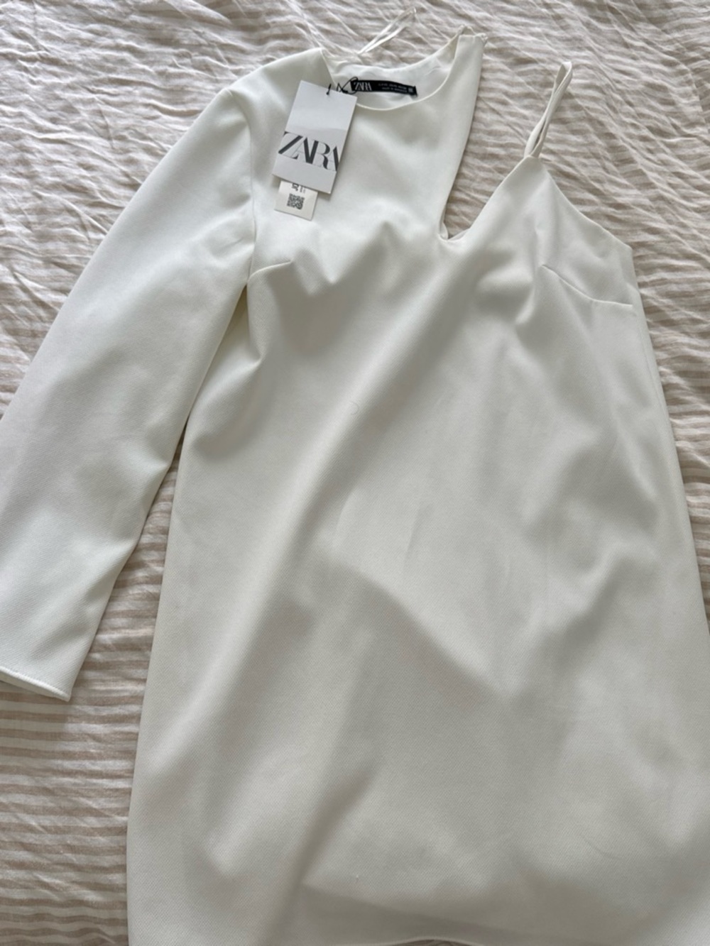 Zara Off-White Asymmetric One-Shoulder Mini Dress